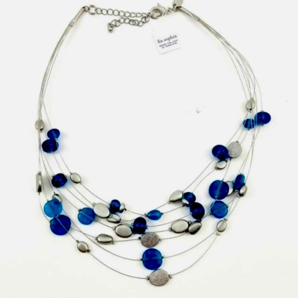 Lia Sophia Caspian Sea 7 strand Turquoise/Silver Bead Necklace
